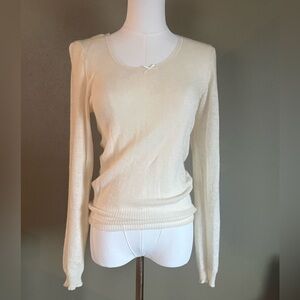 Lands End Vintage Cream Scoop Neck Lightweight Knit Sweater Pointelle Delicate
